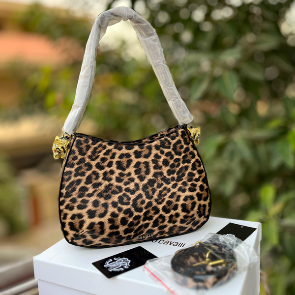 Fierce & Fashionable Leopard Print Handbag with Gold Lion Accents