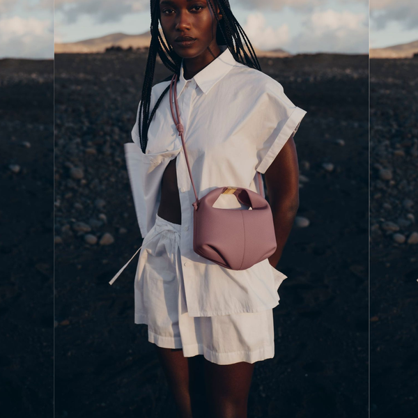 Stylish Mauve Mini Crossbody Bag with Modern Sculpted Design