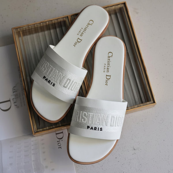 C-D Embroidered Slides - White