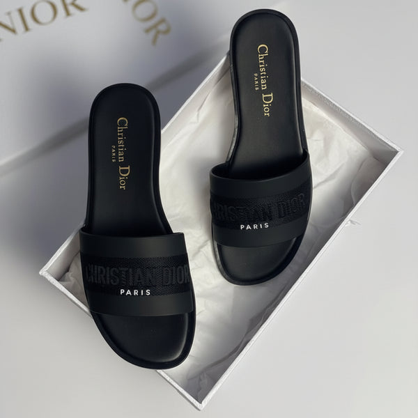 C-D Embroidered Slides - Black
