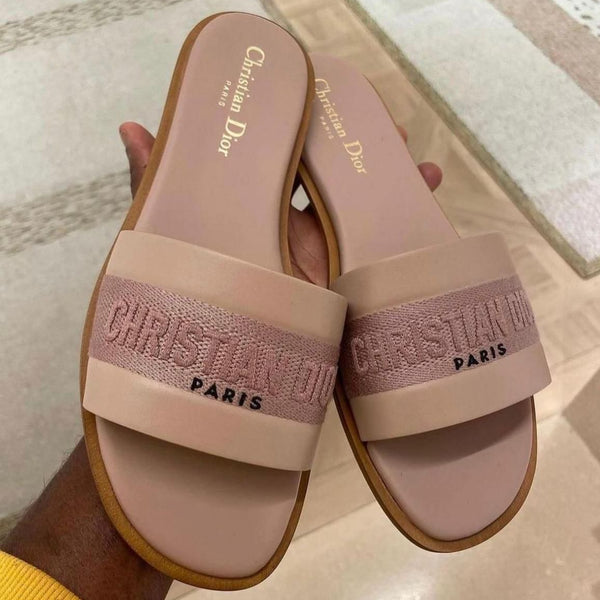 C-D Embroidered Slides - Pink