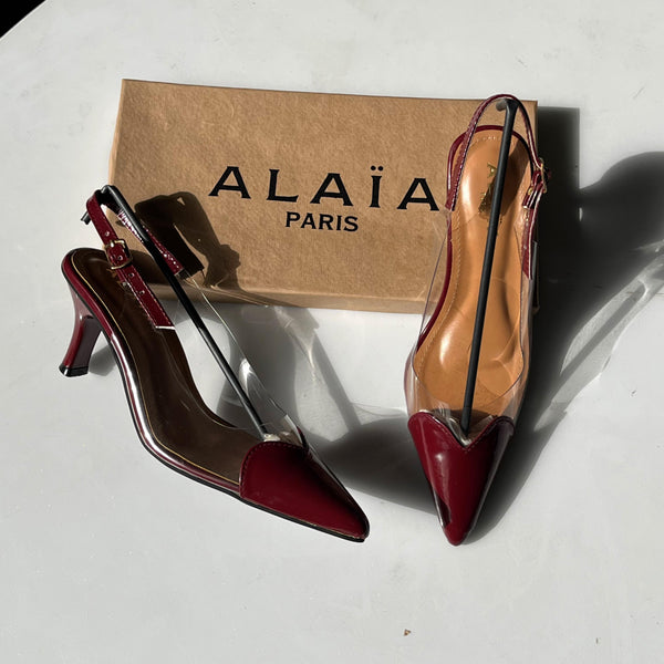 Alaia Signature Patent Heels - Mehroon