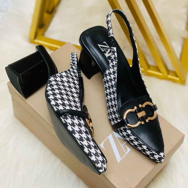 Check Block Heels - Black