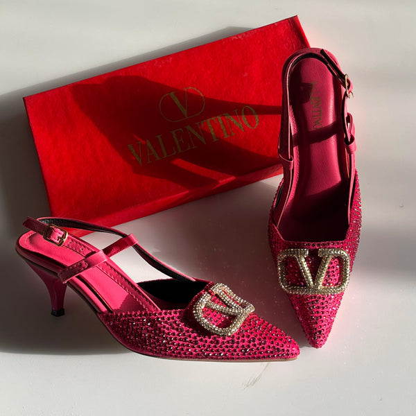 Premium V-Tino Stones Heels - Pink