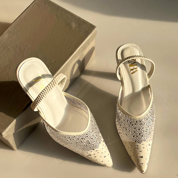 Crystal Net Heels – White