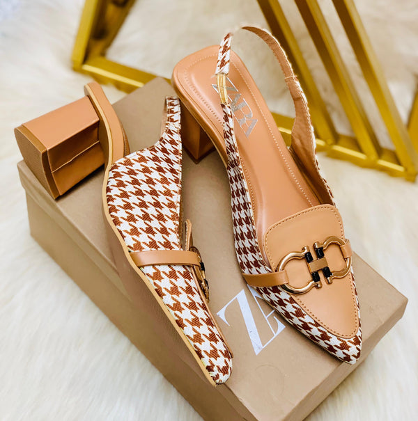 Check Block Heels - Beige